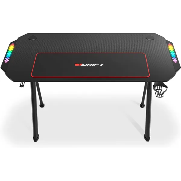 Drift DZ175RGB Mesa Gaming Fibra de Carbono Laterales RGB reactivos al Sonido, Alfombrilla,Soporte 120 x 60 x 75 cm