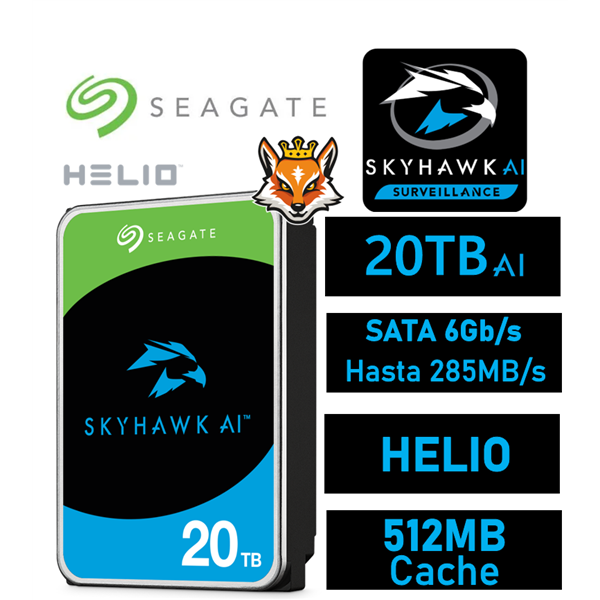 Seagate 20TB SkyHawk AI Disco Duro para vigilancia 512MB SATA 6GB/s HELIO