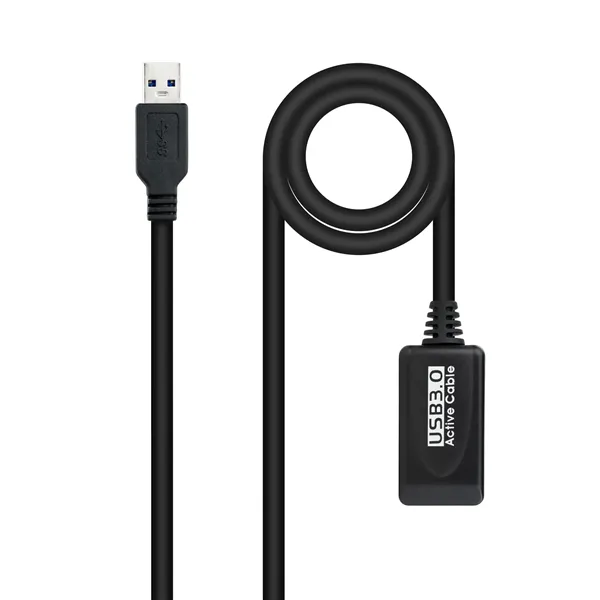 Cable Alargador USB 3.0 con Amplificador Nanocable 10.01.0311/ USB Macho - USB Hembra/ 5m/ Negro