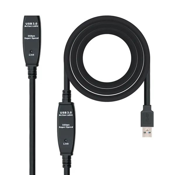 Cable Alargador Amplificador USB 3.0 Nanocable 10.01.0312/ USB Macho - USB Hembra/ 10m/ Negro