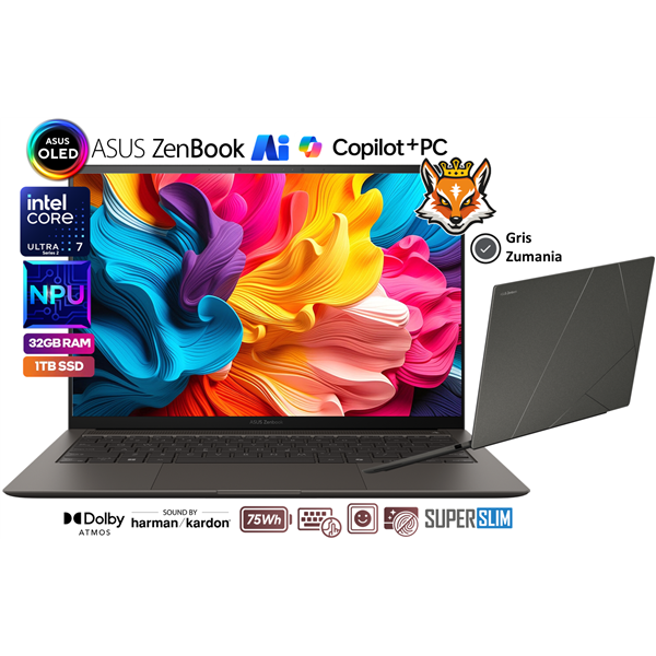 ASUS Zenbook S 14" OLED 3K UX5406SA-PZ334W Core Ultra 7-258V con IA 32GB 1TB SSD W11 Copilot+PC