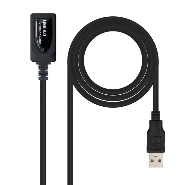 Cable Alargador USB 2.0 Nanocable 10.01.0211/ USB Macho - USB Hembra/ 5m/ Negro