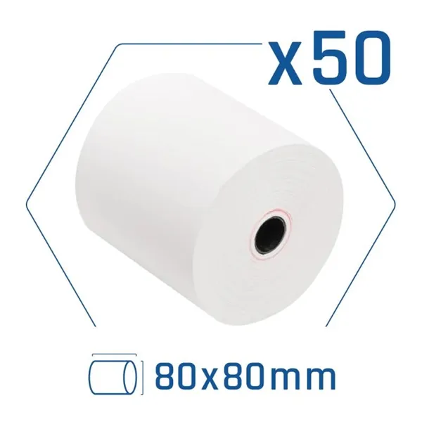 Pack 50 rollos papel térmico sin bpa 80x80mm