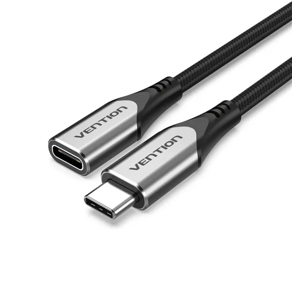 Cable Alargador USB 3.1 Tipo-C Vention TABHF/ USB Tipo-C Macho - USB Tipo-C Hembra/ Hasta 60W/ 5Gbps/ 1m/ Gris