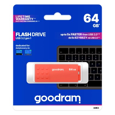 Goodram ume3 lápiz usb 64gb usb 3.0 naranja