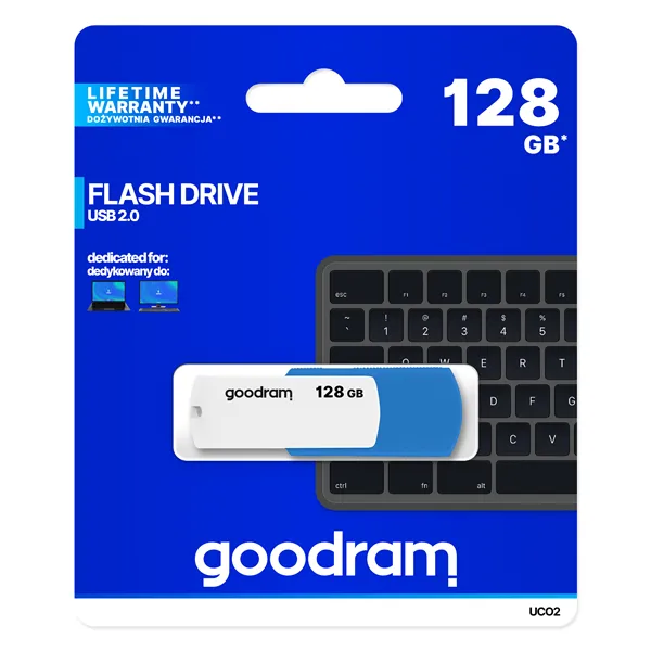 Goodram uco2 lápiz usb 128gb usb 2.0 azul/blanco