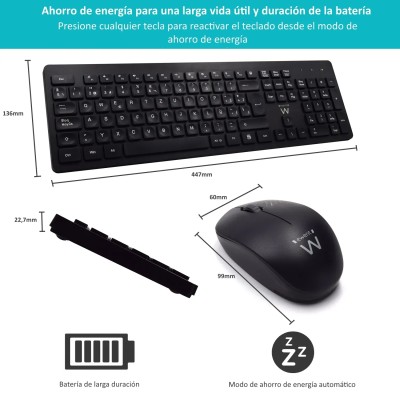 Ewent teclado+ratón inalámbrico ew3256 negro