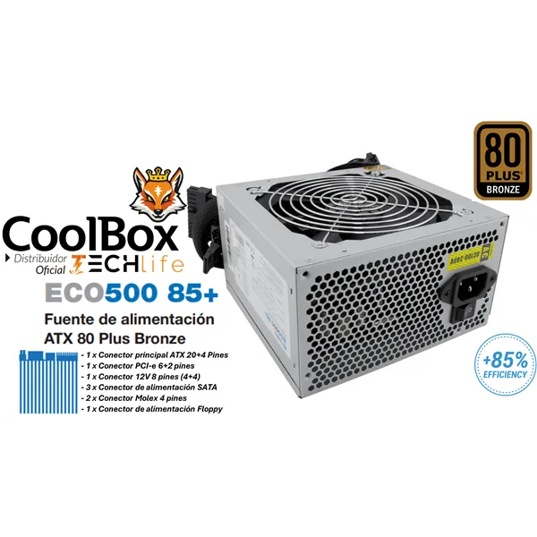 CoolBox ECO500 85+ 300W 80 Plus Bronze ATX Fuente de alimentación Silent con eficiencia del 85%