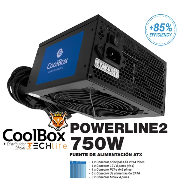 CoolBox PowerLine2 750W Fuente de alimentación ATX con eficiencia del 85%