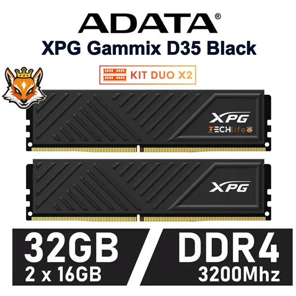 ADATA XPG Gammix D35 Black KIT 32GB DDR4 a 3200MHz CL16 1.35v (2x16GB)