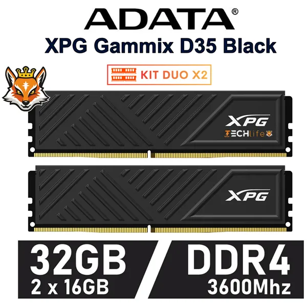 ADATA XPG Gammix D35 Black KIT 32GB DDR4 a 3600MHz CL18 1.35v (2x16GB)