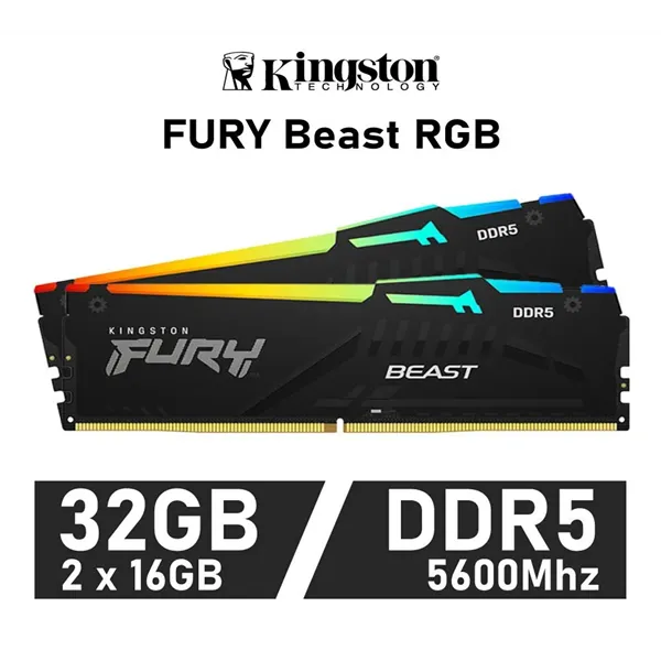 Kingston Fury Beast RGB KIT 32GB DDR5 5600MHz CL40 1.1v (2x16GB)