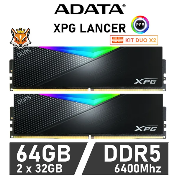 Adata xpg lancer ddr5 6400mhz 2x32gb cl32 argb