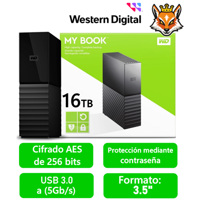 WD My Book 16TB 3.5" USB 3.0 Negro Disco Duro Externo