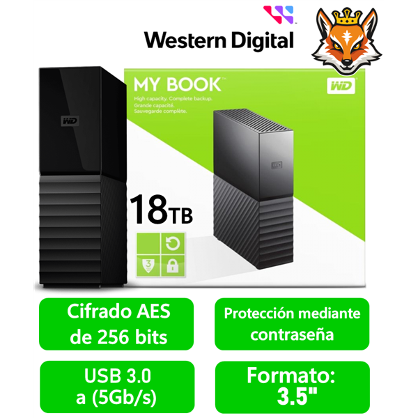 WD My Book 18TB 3.5" USB 3.0 Negro Disco Duro Externo