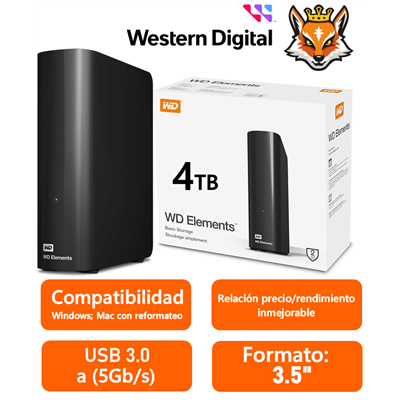 WD Elements Desktop 4TB 3.5" USB 3.0 Negro Disco Duro Externo