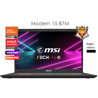 MSI Modern 15 B7M-247XES Black AMD Ryzen 7-7730u 16GB 512GB SSD