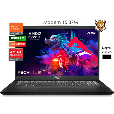 MSI Modern 15 B7M-039XES Black AMD Ryzen 5 7530u 8GB 512GB SSD