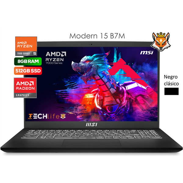 MSI Modern 15 B7M-039XES Black AMD Ryzen 5 7530u 8GB 512GB SSD 15.6" FreeDOS