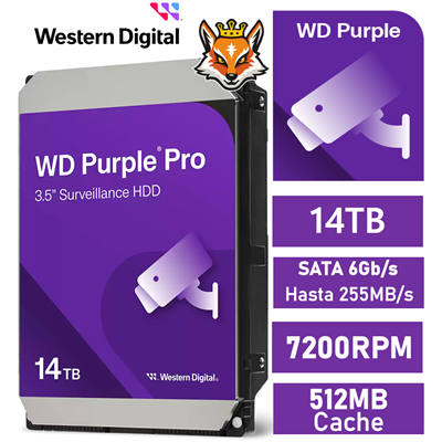 WD Purple Pro 14TB 7200rpm HDD 3.5" 512MB SATA 6GB/s para NVR y