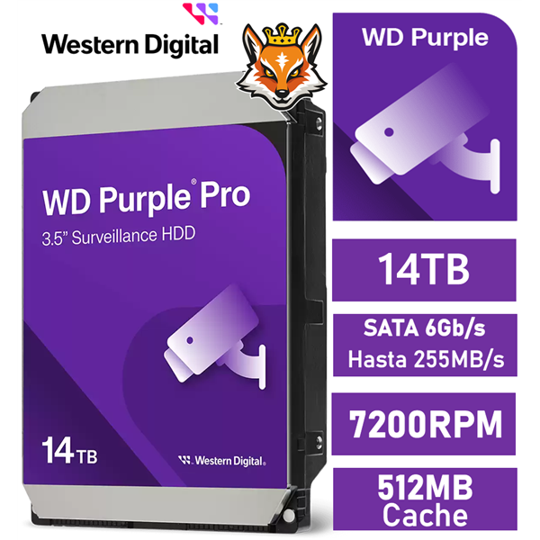 WD Purple Pro 14TB 7200rpm HDD 3.5" 512MB SATA 6GB/s para NVR y DVR