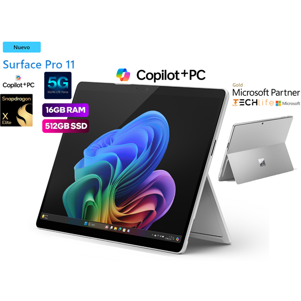 Microsoft Surface Pro 11 IA Copilot+PC +5G LTE 13" Platino - Snapdragon X Elite 12xCore 16GB 512GB W11Pro