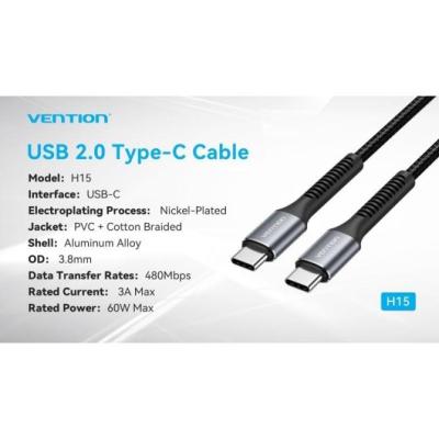 Cable USB Tipo-C Vention H15BF/ USB Tipo-C Macho - USB Tipo-C