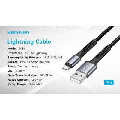 Cable USB 2.0 Lightning Vention H14BF/ Lightning Macho - USB