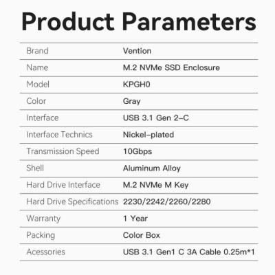 Caja Externa para Disco SSD M.2 NVMe Vention USB Tipo-C KPGH0/