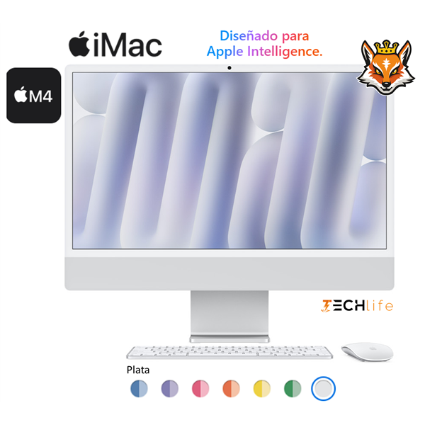 Apple iMac 24" 4,5K ( 2024) Plata M4 CPU x10/GPU x10 16GB 512GB SSD Teclado y Mouse Blanco