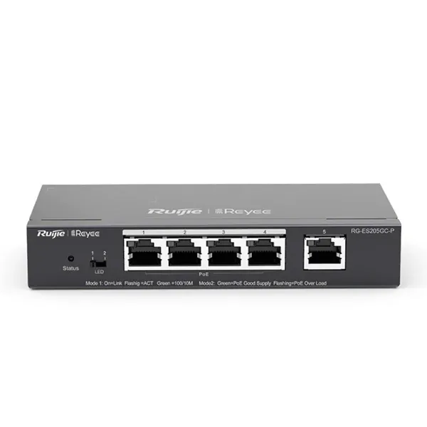 Ruijie switch 5xgb rj45 (4 poe/poe+) 54w steel