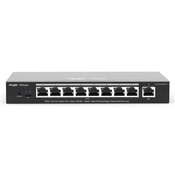 Ruijie switch 9xgb rj45 (8 poe/poe+) 120w steel