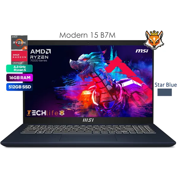 MSI Modern 15 B7M-059XES Star Blue AMD Ryzen 5 PRO 7530u 16GB 512GB SSD 15.6" FreeDOS