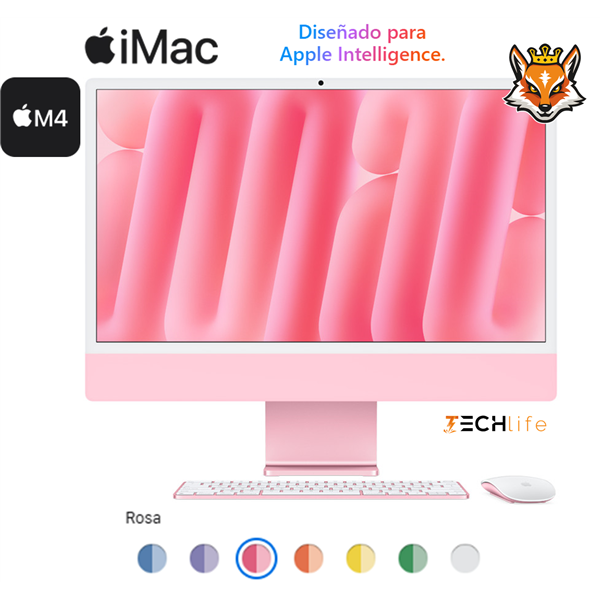 Apple iMac 24" 4,5K ( 2024) Rosa M4 CPU x10/GPU x10 16GB 256GB SSD Teclado y Mouse Rosa