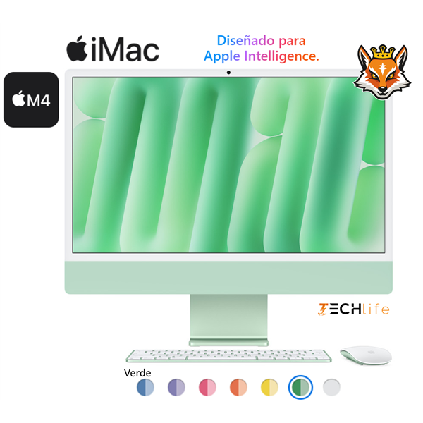 Apple iMac 24" 4,5K ( 2024) Verde M4 CPU x10/GPU x10 24GB 512GB SSD Teclado y Mouse Verde