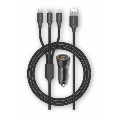 Cargador de Coche Tech One Tech TEC2810/ 2xUSB + Cable 3 en 1/