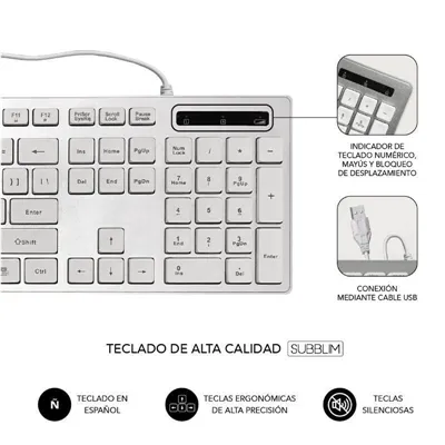 Teclado y Ratón Subblim Combo Wired Ergo Keys Silent Flat HQ/