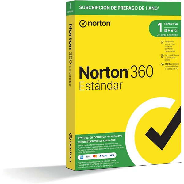 Norton 360 Estándar 2024 | 1 Dispositivo + 10GB Nube PC/Mac | 1 año | Soporte físico