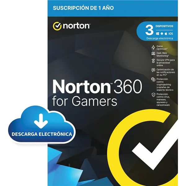 Norton 360 for Gamers 2024 | 3 Dispositivos + 50GB Nube PC/Mac/Android/iOS | 1 año | Descarga/email