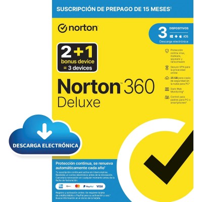 Norton 360 Deluxe 2024 | 3 Dispositivos + 25GB Nube PC/Mac | 1