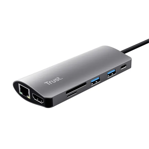 Docking USB Tipo-C Trust Dalyx/ 2xUSB/ 1xUSB Tipo-C PD/ 1xHDMI/ 1xRJ45/ 1xLector Tarjetas SD y MicroSD/ Gris