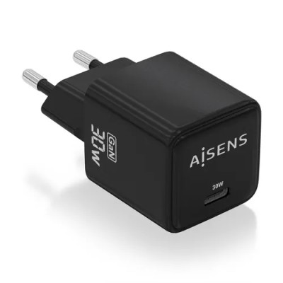 Cargador Gan de Pared Aisens ASCH-30W1P036-BK/ 1xUSB Tipo-C/ 30W