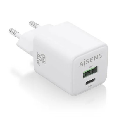 Cargador Gan de Pared Aisens ASCH-30W2P037-W/ 1xUSB Tipo-C/