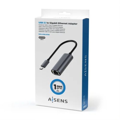 Adaptador USB Tipo-C Aisens A109-0709/ USB Tipo-C Macho - RJ45