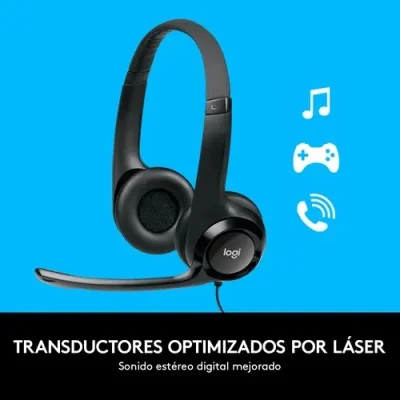 Logitech H390 Auriculares con Micrófono para PC, USB Negros