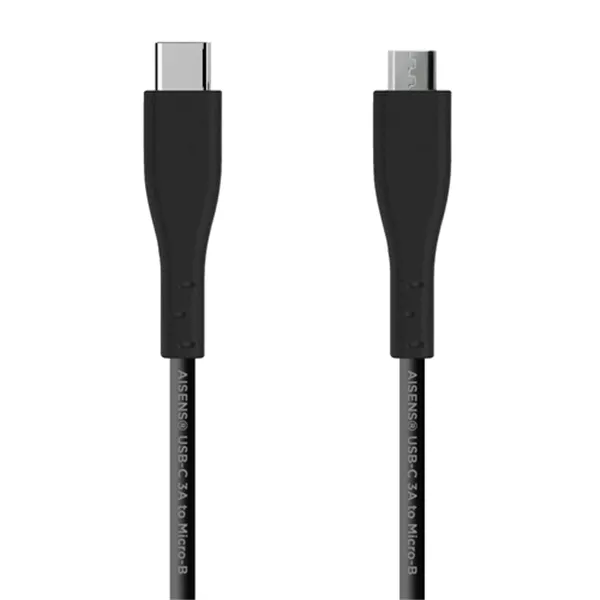 Cable USB 2.0 Aisens A107-0350/ USB Tipo-C Macho - MicroUSB/ Hasta 15W/ 60Mbps/ 2m/ Negro