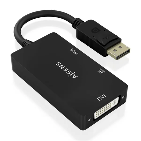 Cable Conversor Aisens A125-0861/ DisplayPort Macho/ VGA Hembra - DVI Hembra - HDMI 4K Hembra/ 15cm/ Negro