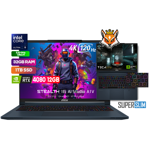 MSI Stealth 16 AI Studio A1VHG-036ES Intel Core Ultra 9-185H 32GB 1TB SSD RTX 4080 16" W11