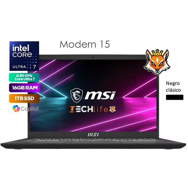 MSI Modern 15-255XES Intel Core Ultra 7-150u 16GB 1TB 15.6" FreeDOS