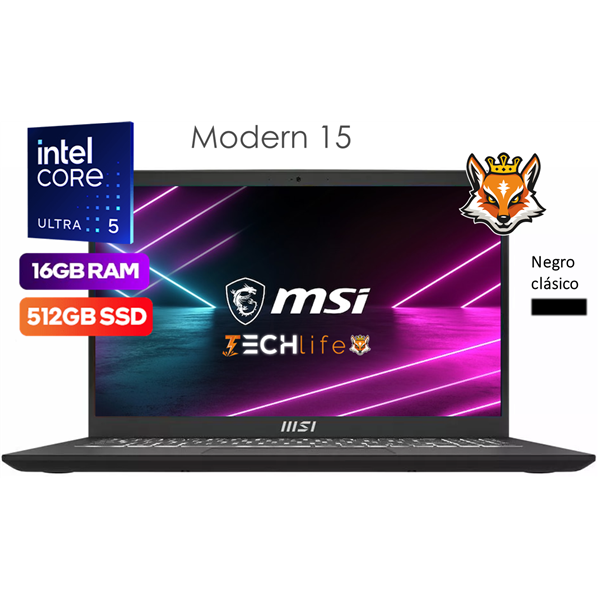 MSI Modern 15-256XES Intel Core Ultra 5-120u 16GB 512GB SSD 15.6" FreeDOS